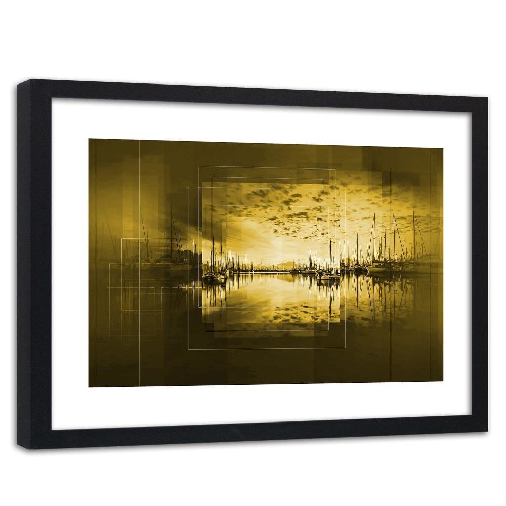 Glezna melnā rāmī - Bay With Boats 3  Home Trends