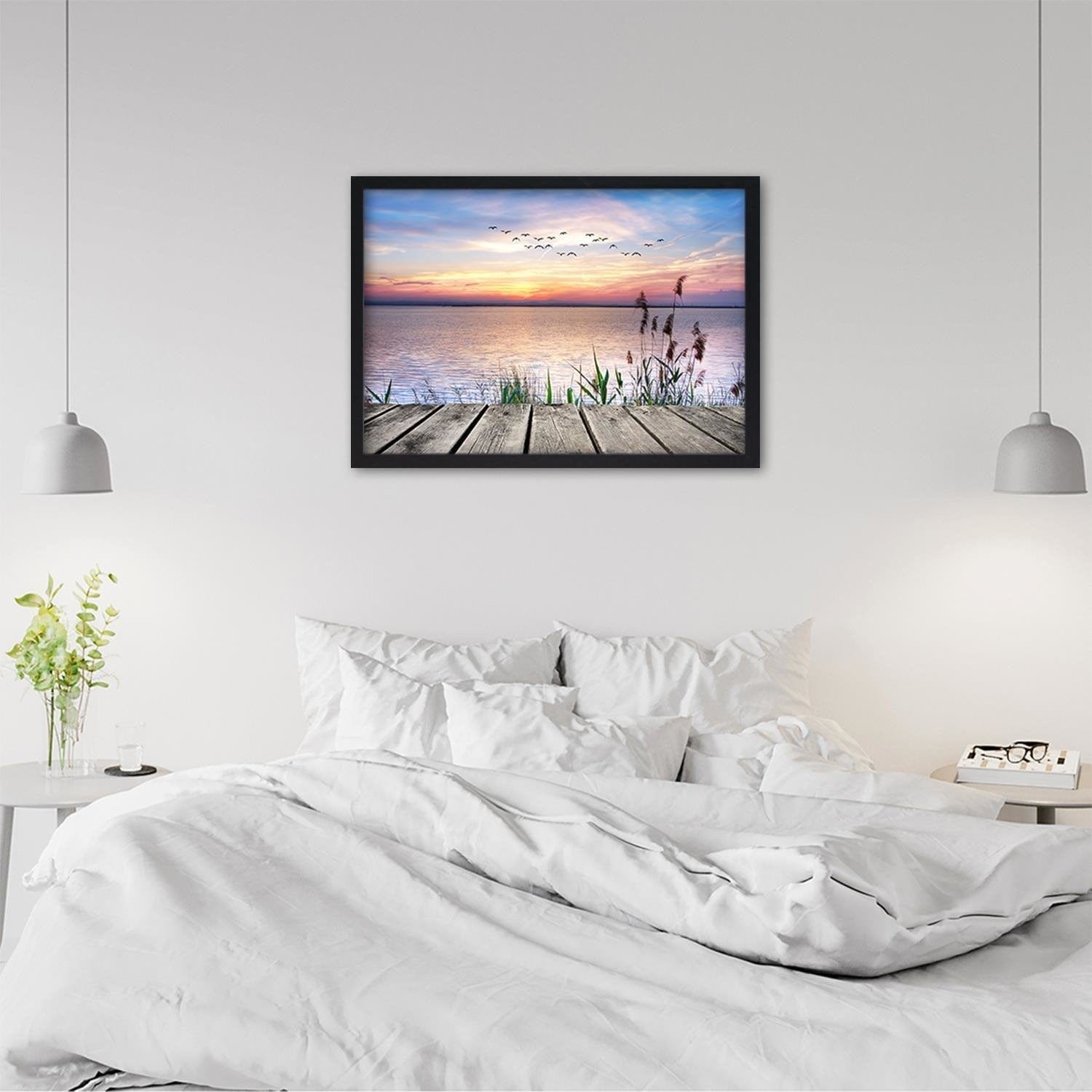 Glezna melnā rāmī - Birds Over The Sea  Home Trends