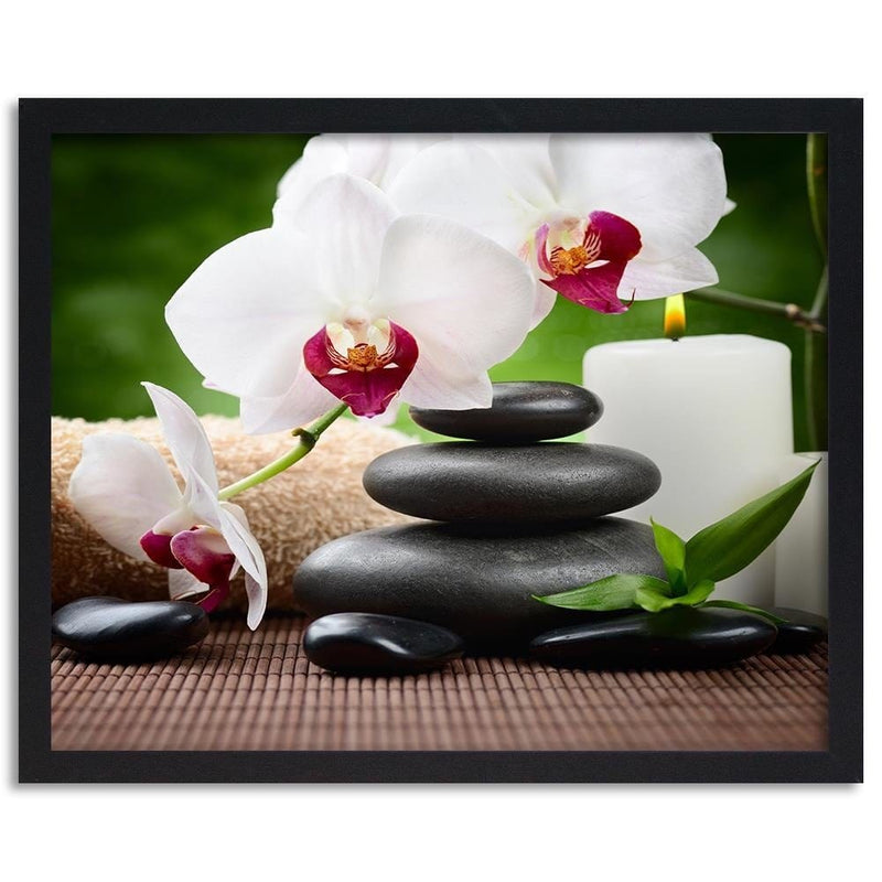 Glezna melnā rāmī - Black Stones And White Orchid  Home Trends