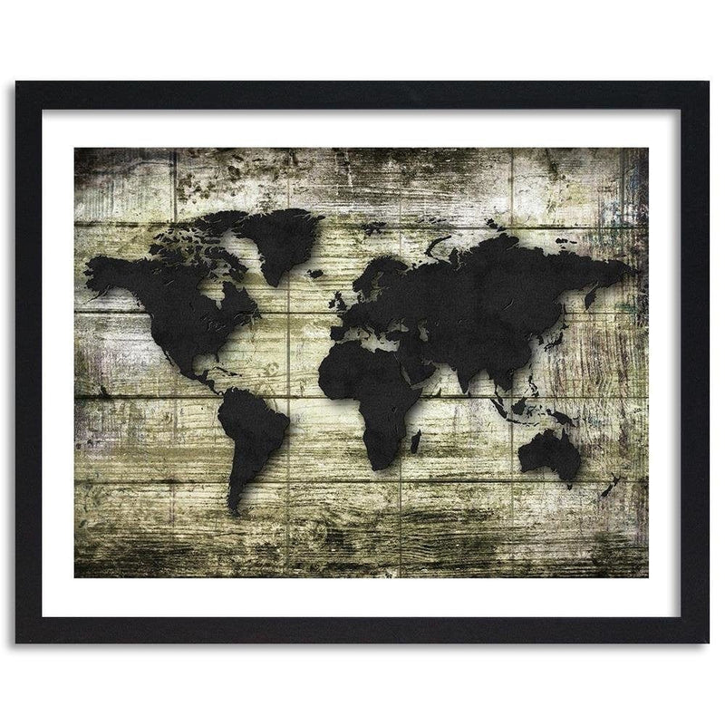 Glezna melnā rāmī - Black World Map On The Boards  Home Trends