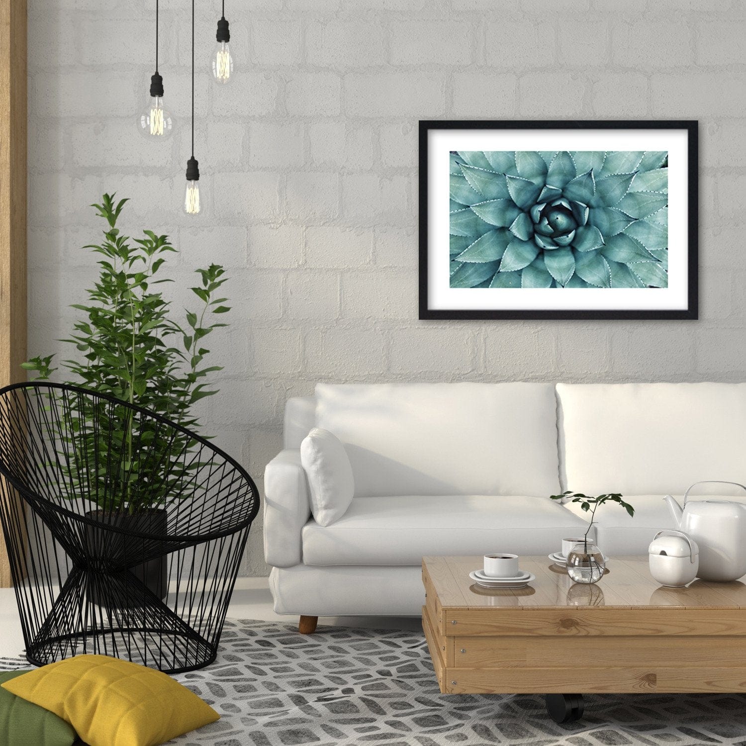 Glezna melnā rāmī - Blue Aloe  Home Trends