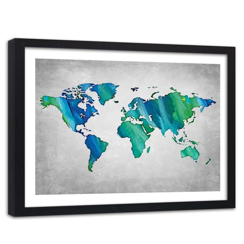 Glezna melnā rāmī - Blue-Green World Map  Home Trends