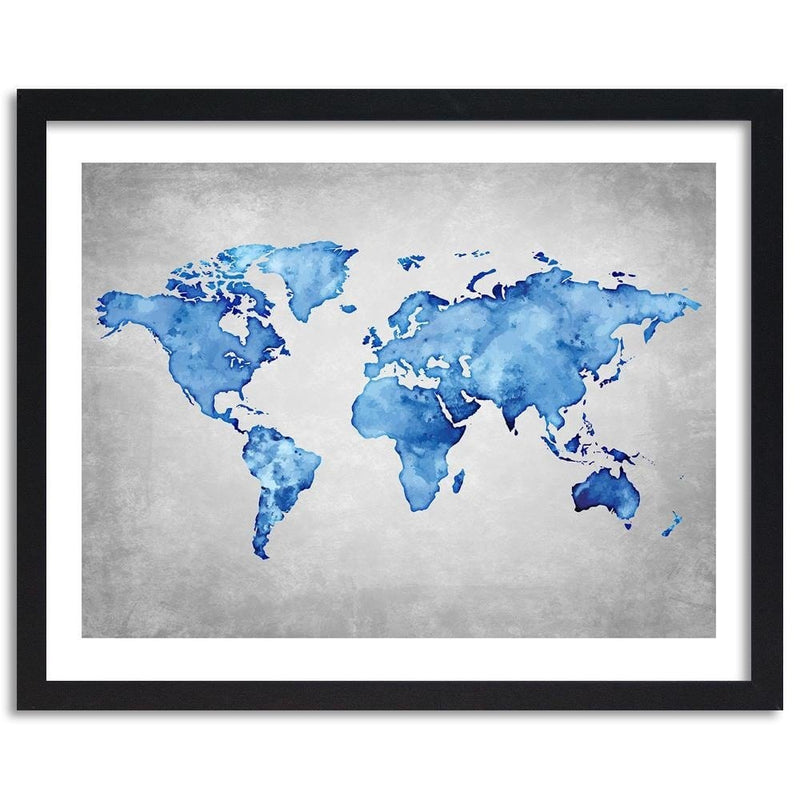 Glezna melnā rāmī - Blue Map Of The World  Home Trends