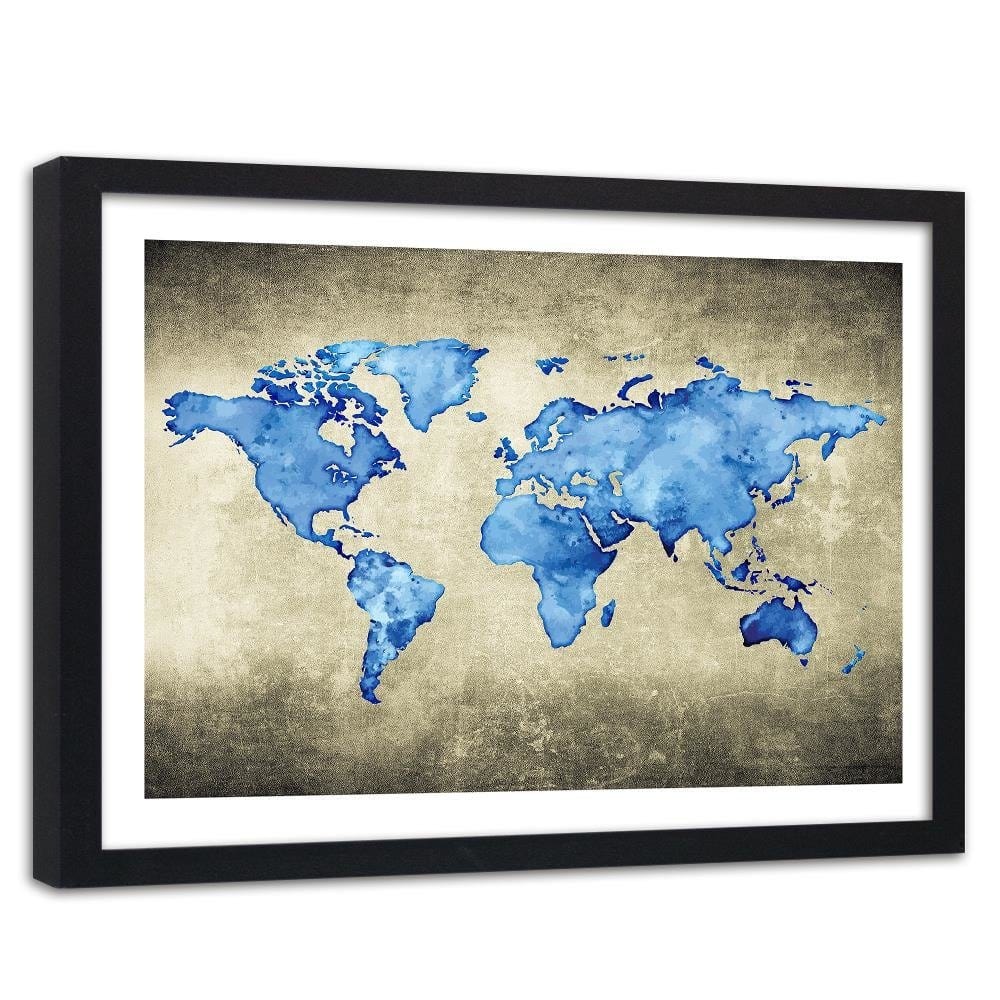 Glezna melnā rāmī - Blue Map Of The World  Home Trends