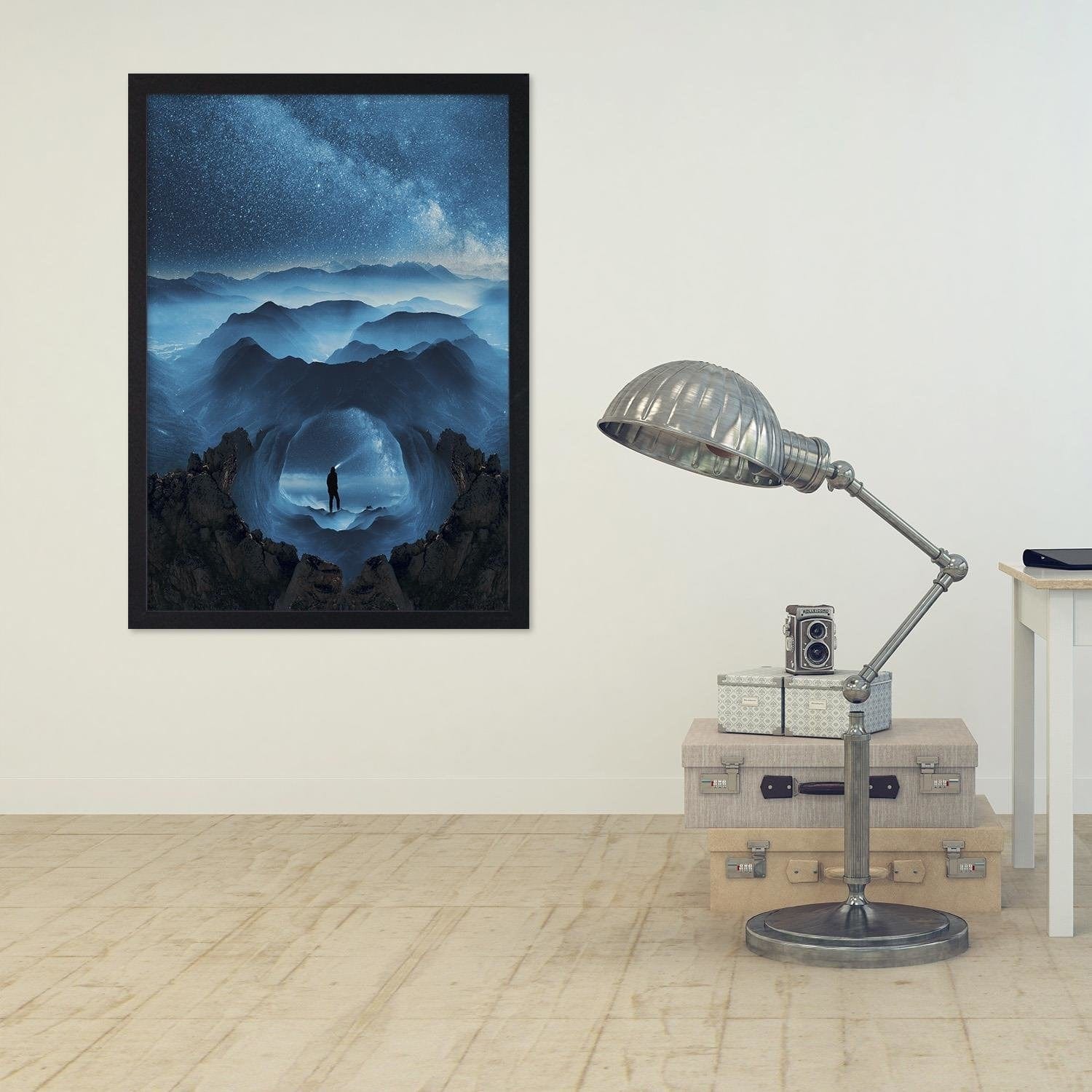 Glezna melnā rāmī - Blue Rocks And Man  Home Trends
