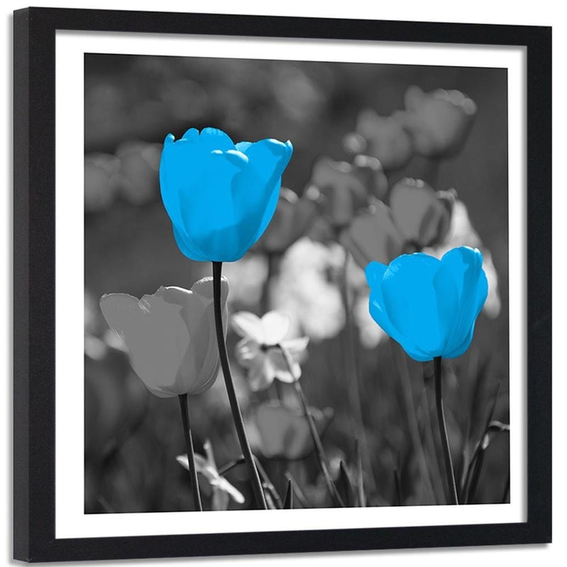 Glezna melnā rāmī - Blue Tulips On A Meadow  Home Trends