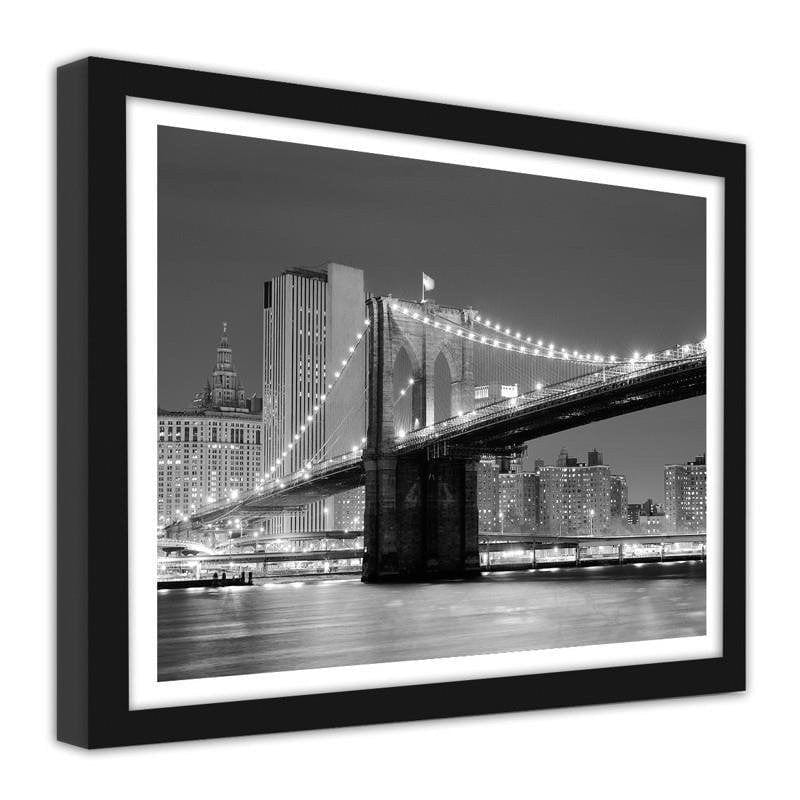 Glezna melnā rāmī - Brooklyn Bridge with a panoramic view of the city over the East River  Home Trends