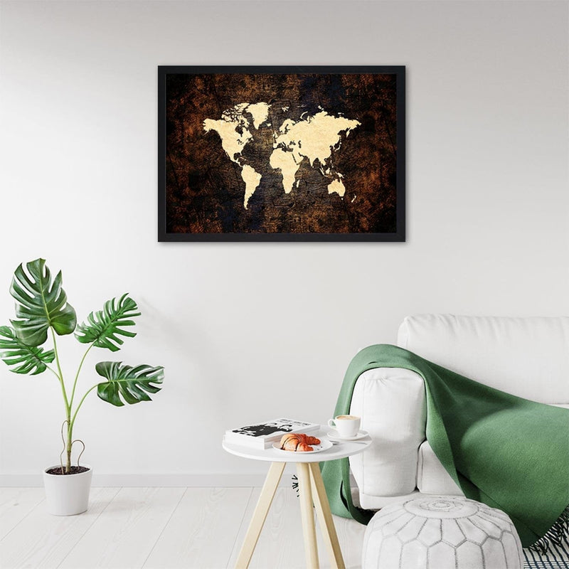 Glezna melnā rāmī - Brown Map Of The World  Home Trends