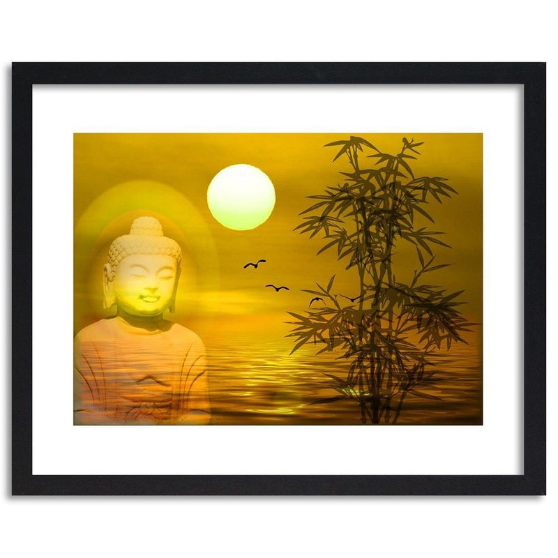 Glezna melnā rāmī - Buddha By The Sea At Sunset  Home Trends