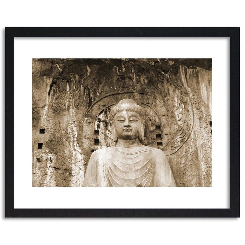 Glezna melnā rāmī - Buddha In Front Of The Walls Of The Temple  Home Trends