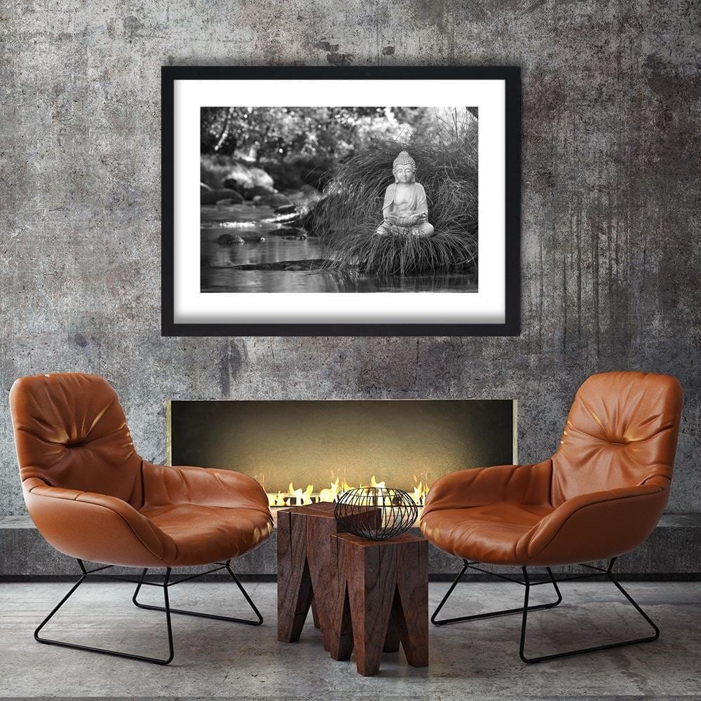 Glezna melnā rāmī - Buddha Over The Stream  Home Trends