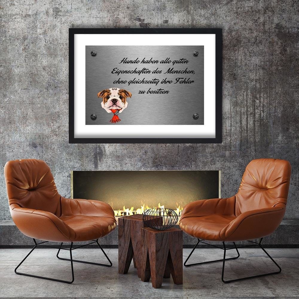 Glezna melnā rāmī - Bulldog With A Red Shawl  Home Trends