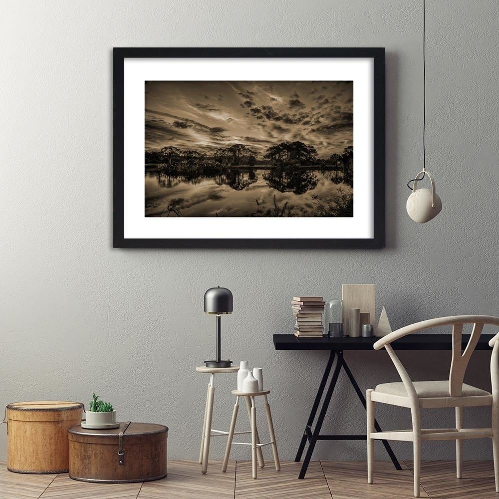 Glezna melnā rāmī - Clouds Over The Lake 1  Home Trends