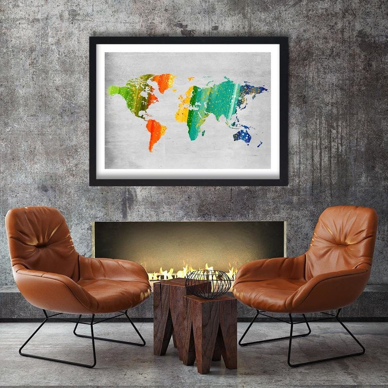 Glezna melnā rāmī - Colorful World Map  Home Trends