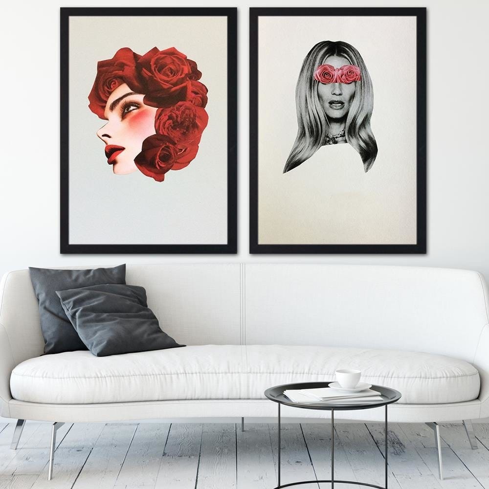 Glezna melnā rāmī - Creative Flowers Head Image Red  Home Trends