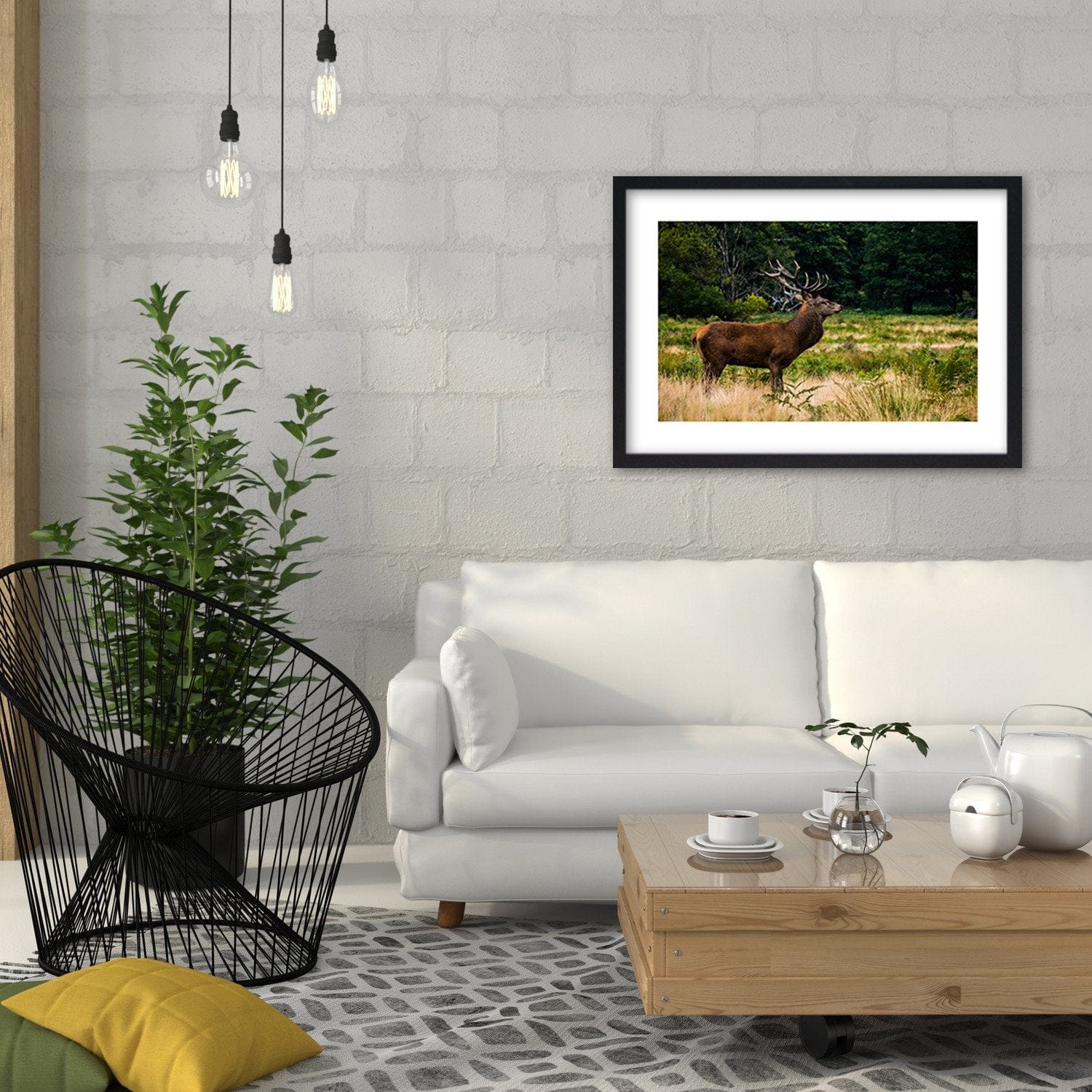 Glezna melnā rāmī - Deer In Rut  Home Trends