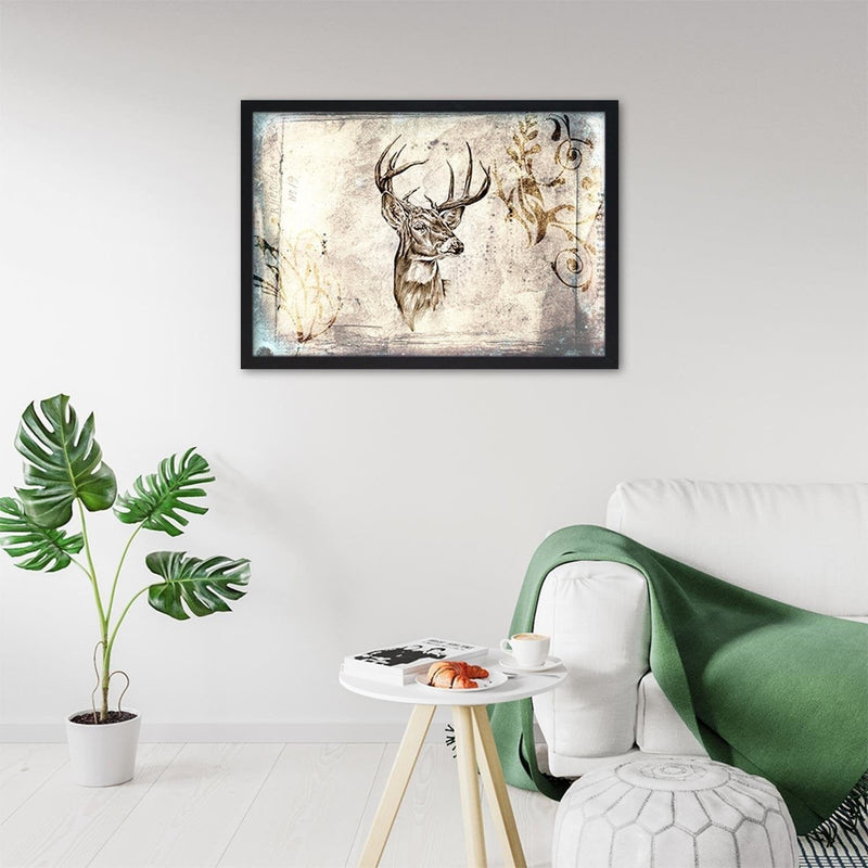 Glezna melnā rāmī - Deer Portrait  Home Trends