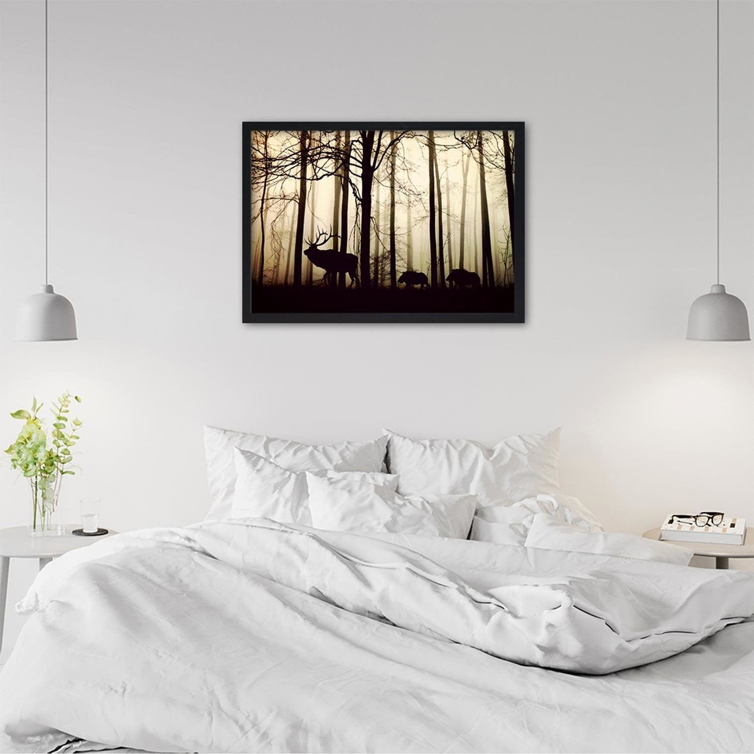 Glezna melnā rāmī - Deers In The Forest  Home Trends