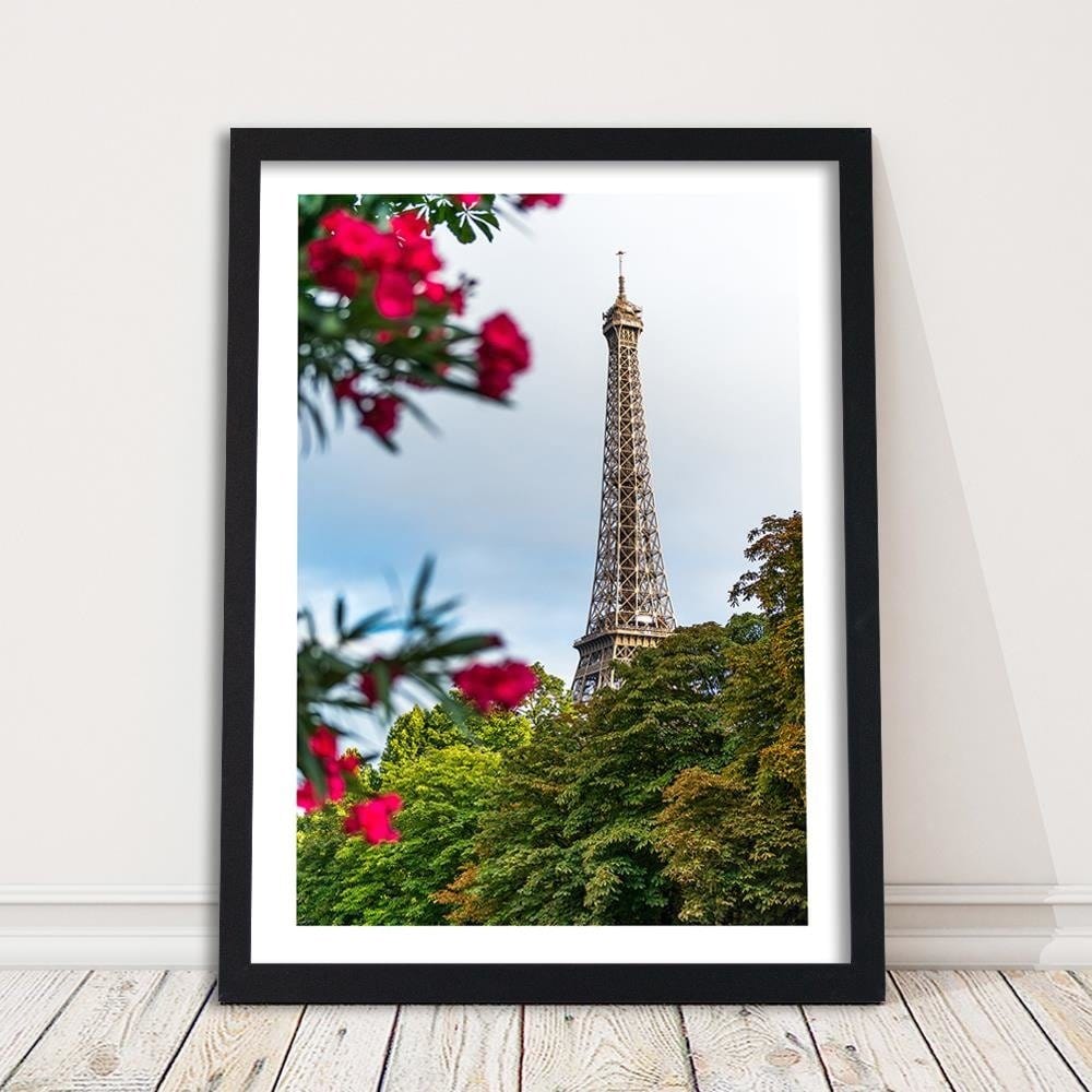 Glezna melnā rāmī - Eiffel Tower And Flower  Home Trends