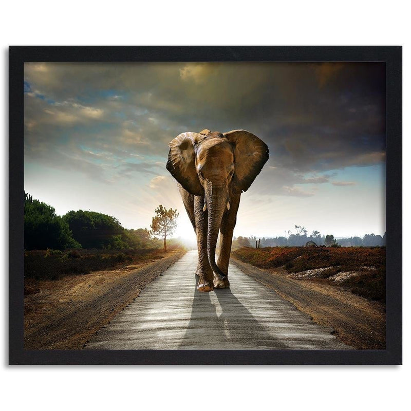 Glezna melnā rāmī - Elephant On The Road  Home Trends