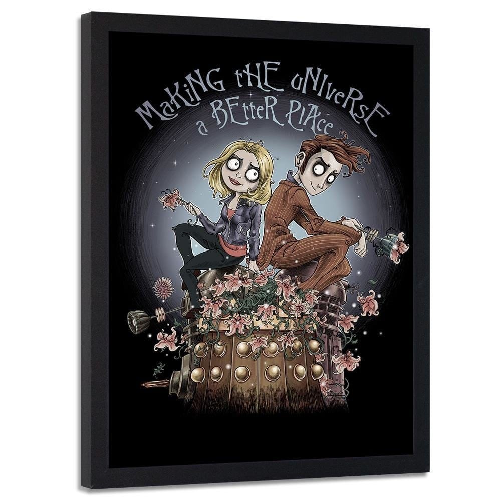 Glezna melnā rāmī - Girl And Boy On A Background Of The Moon  Home Trends