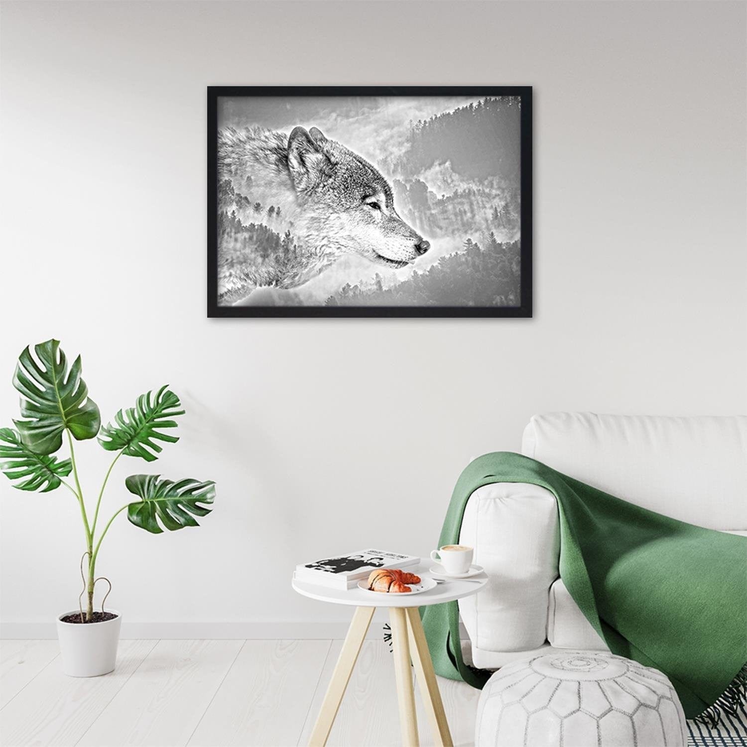 Glezna melnā rāmī - Gray Wolf  Home Trends