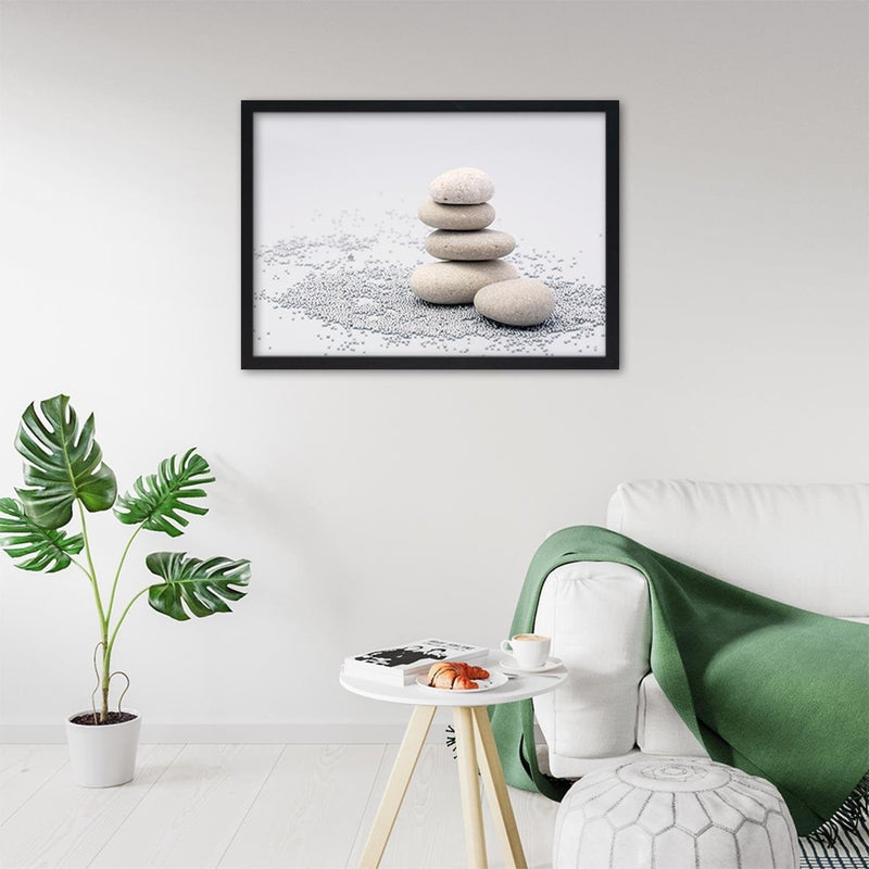 Glezna melnā rāmī - Gray Zen Stones  Home Trends