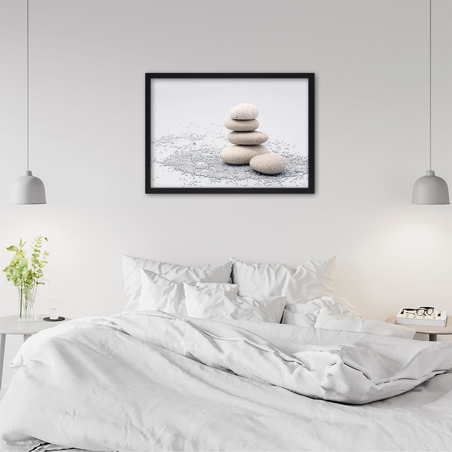 Glezna melnā rāmī - Gray Zen Stones  Home Trends