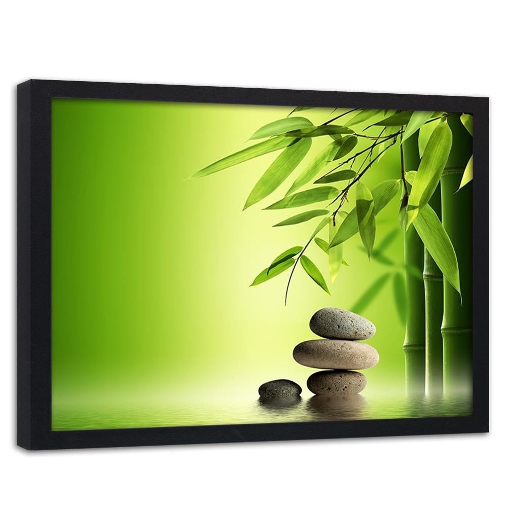 Glezna melnā rāmī - Green Bamboo And Zen Stones  Home Trends
