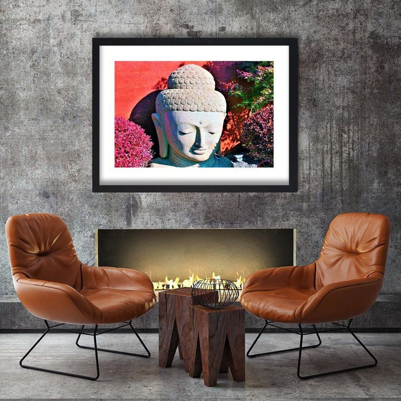 Glezna melnā rāmī - Head Of Buddha Among The Plants  Home Trends
