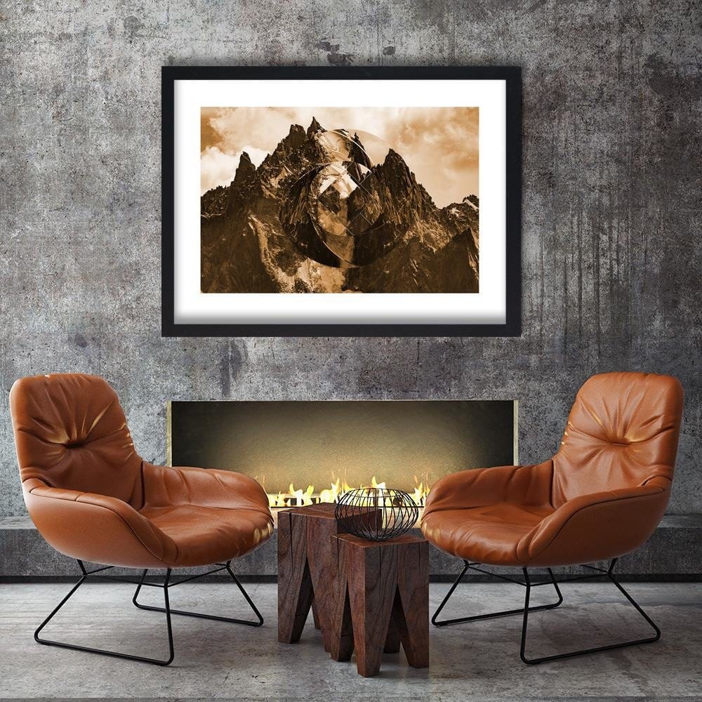 Glezna melnā rāmī - High Mountains With Geometric Figure 2  Home Trends