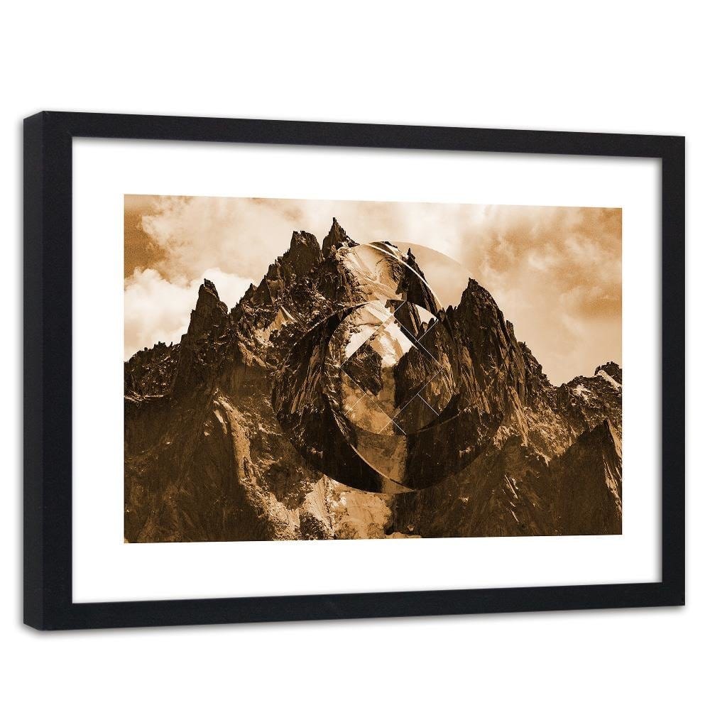 Glezna melnā rāmī - High Mountains With Geometric Figure 2  Home Trends