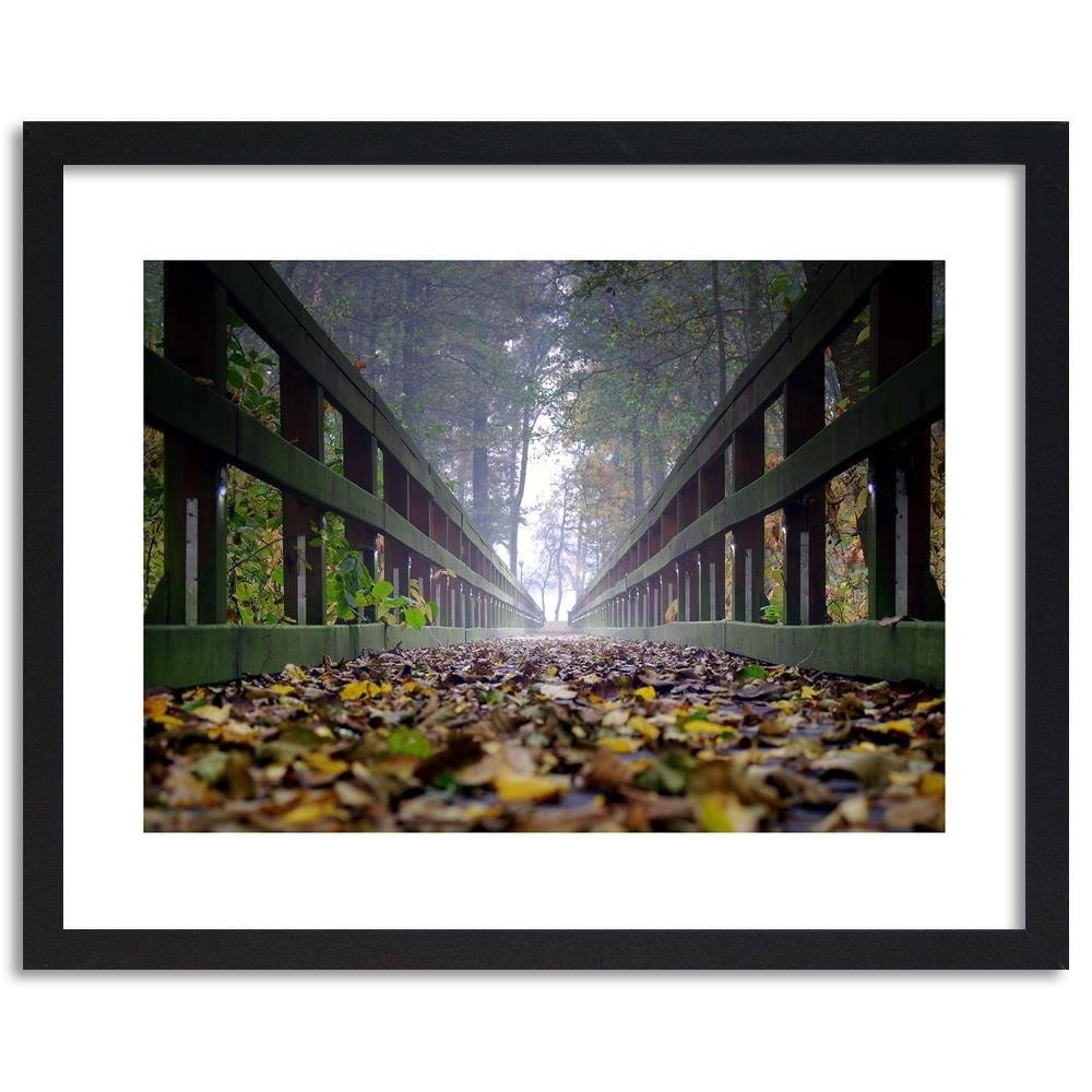 Glezna melnā rāmī - Leaves On The Bridge In The Woods  Home Trends