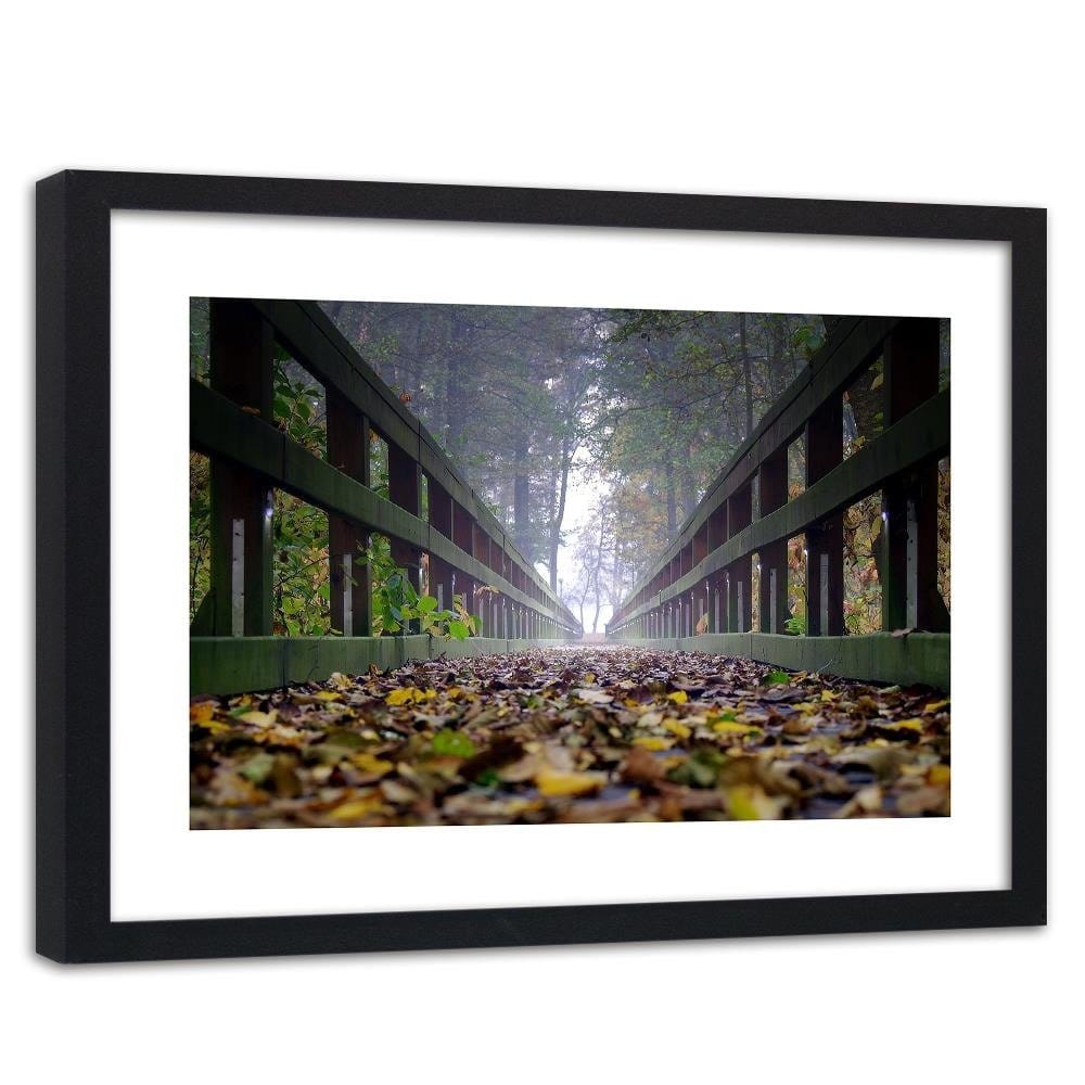 Glezna melnā rāmī - Leaves On The Bridge In The Woods  Home Trends