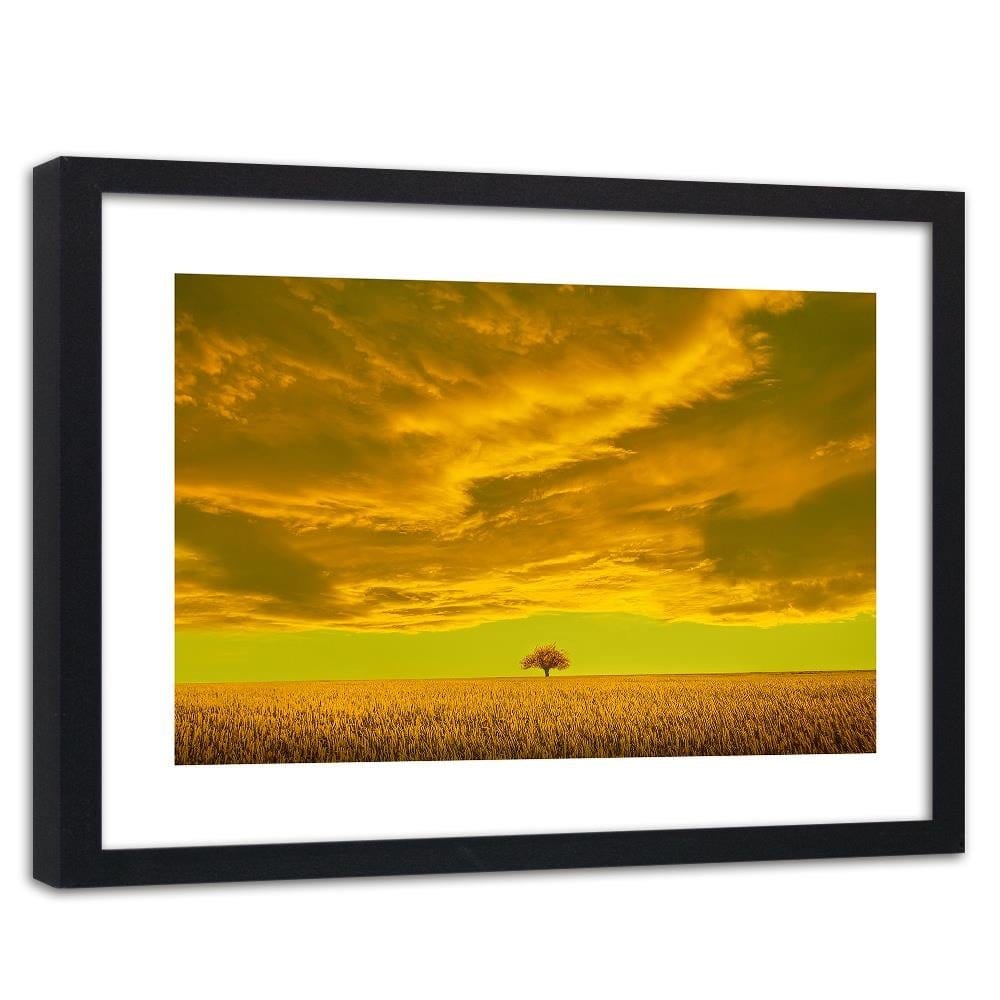 Glezna melnā rāmī - Lone Tree In Field  Home Trends