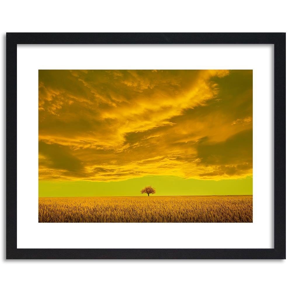Glezna melnā rāmī - Lone Tree In Field  Home Trends