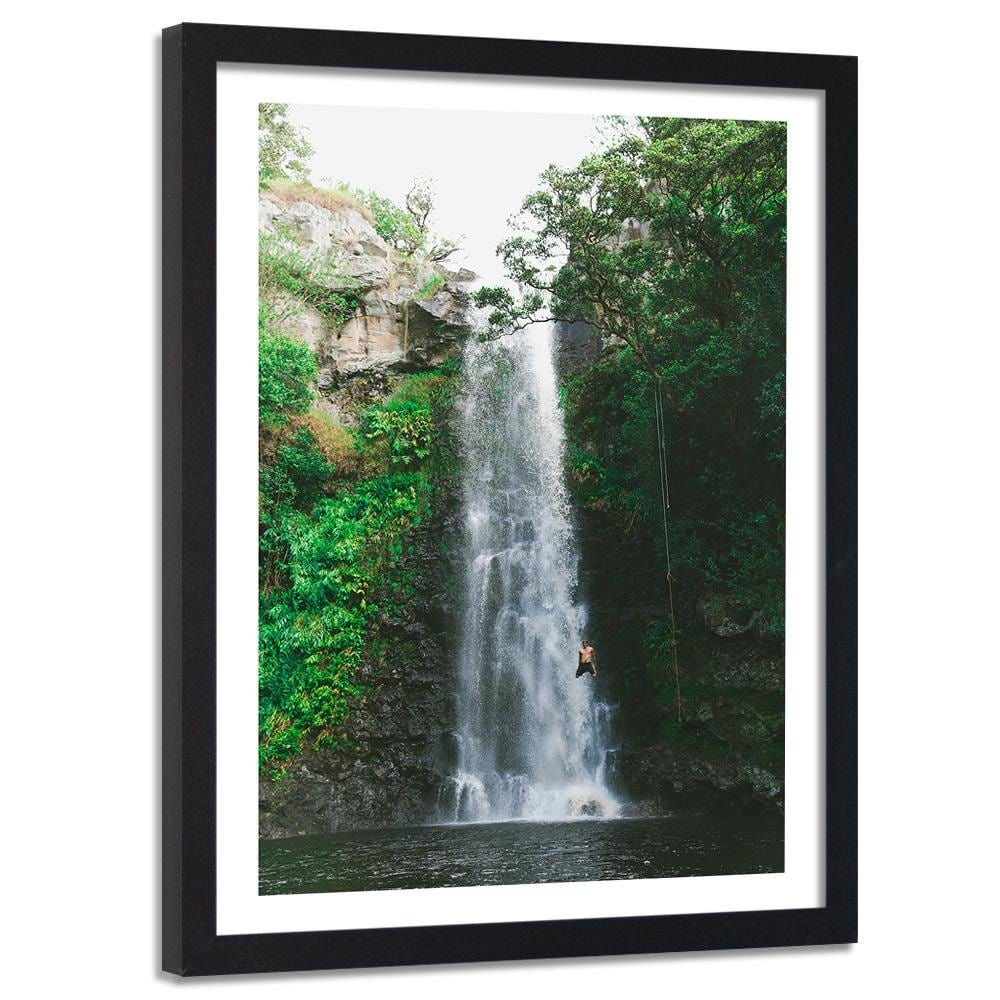 Glezna melnā rāmī - Man Jumping From A Waterfall  Home Trends