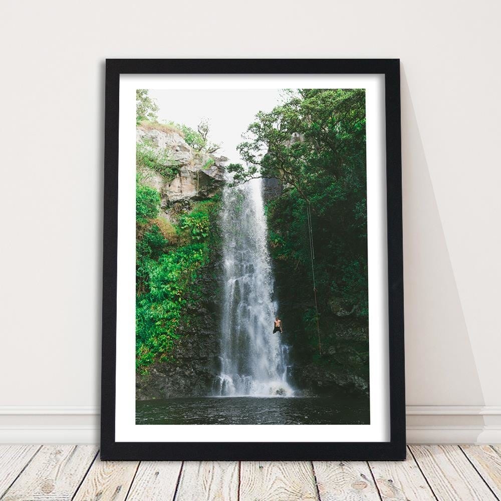 Glezna melnā rāmī - Man Jumping From A Waterfall  Home Trends