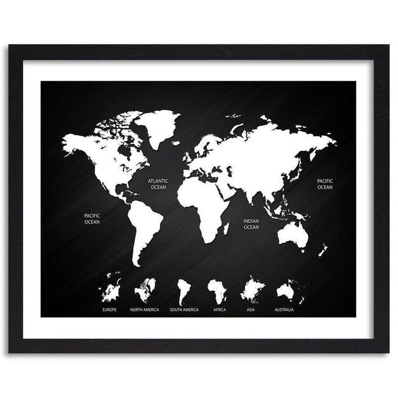 Glezna melnā rāmī - Map Of The World And Continents  Home Trends