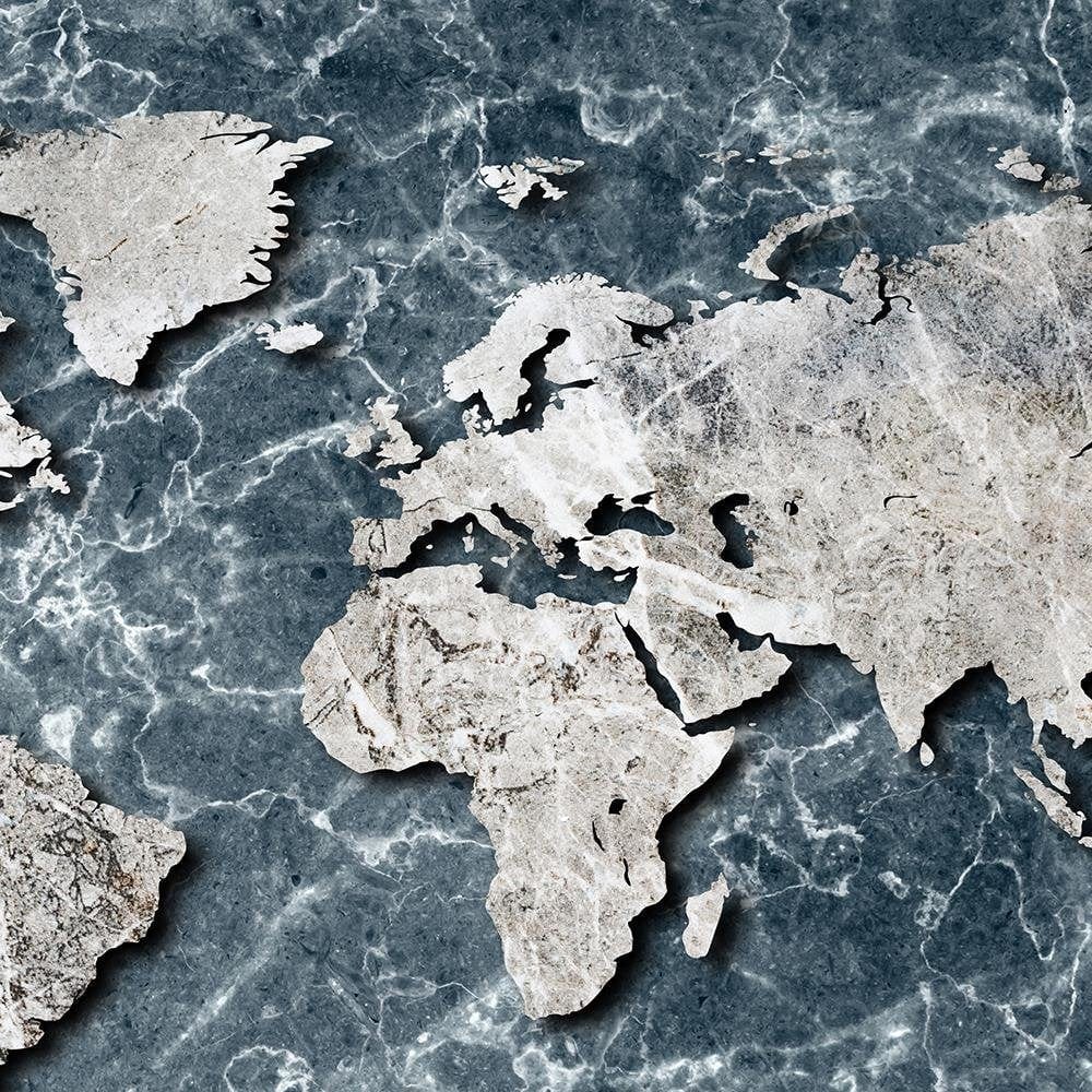 Glezna melnā rāmī - Map Of The World On Marble  Home Trends
