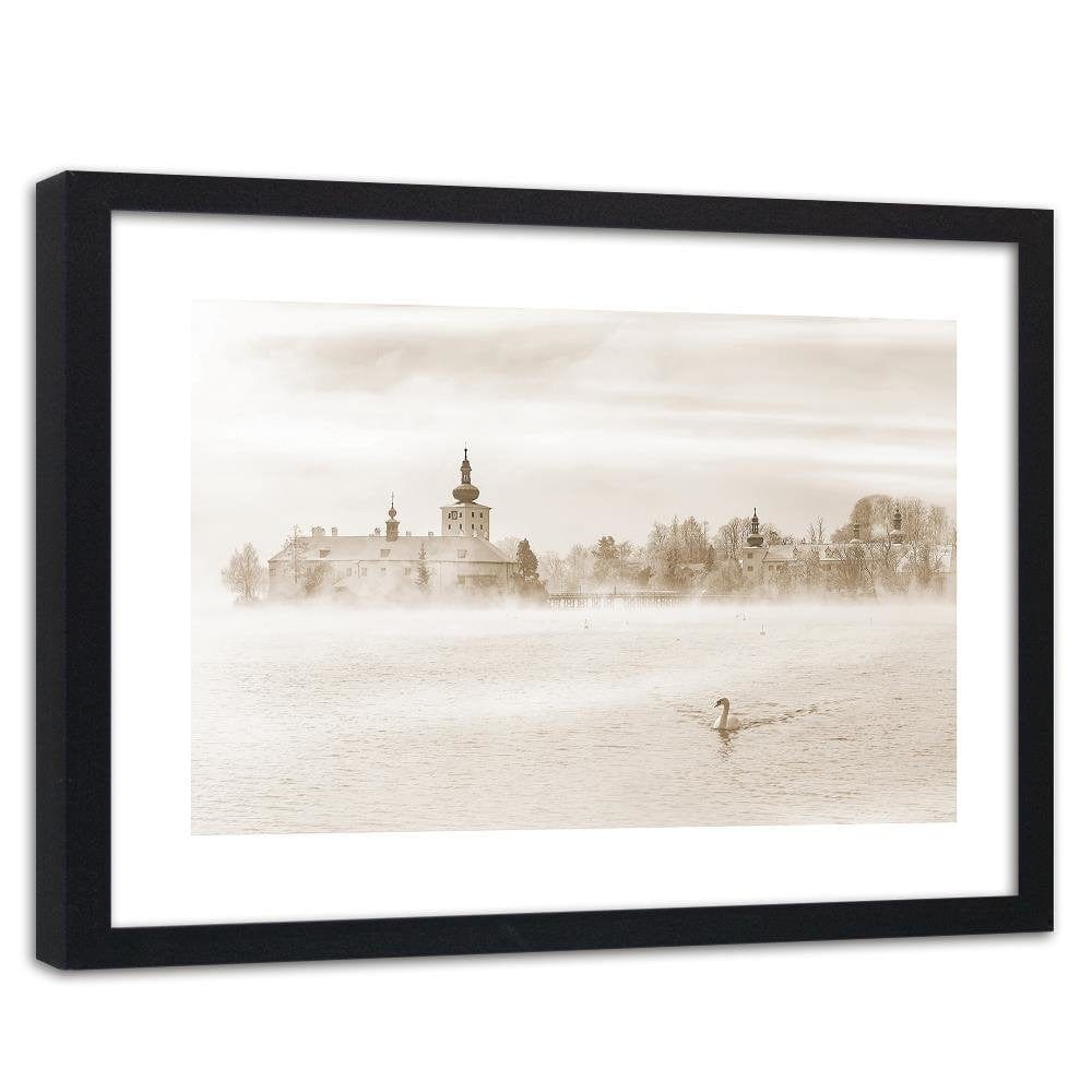 Glezna melnā rāmī - Misty Lake 1  Home Trends