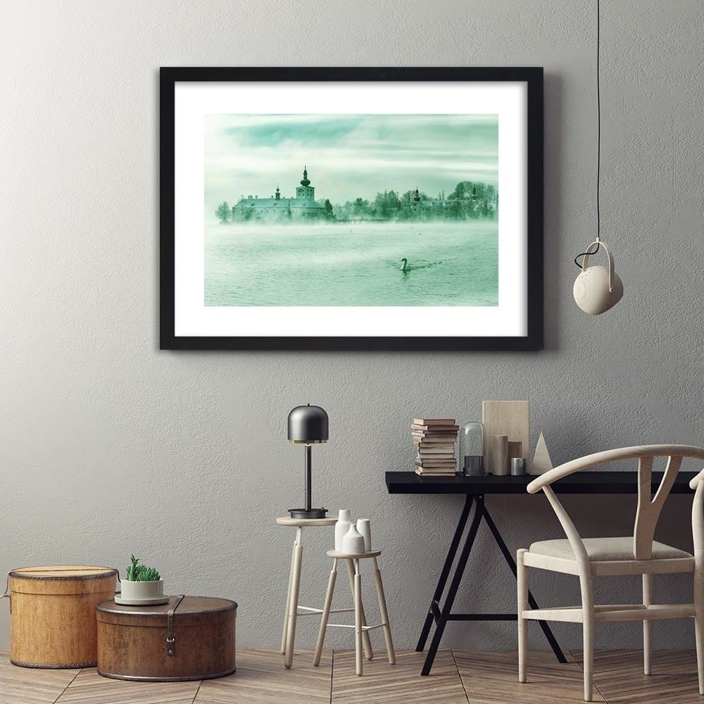 Glezna melnā rāmī - Misty Lake 3  Home Trends