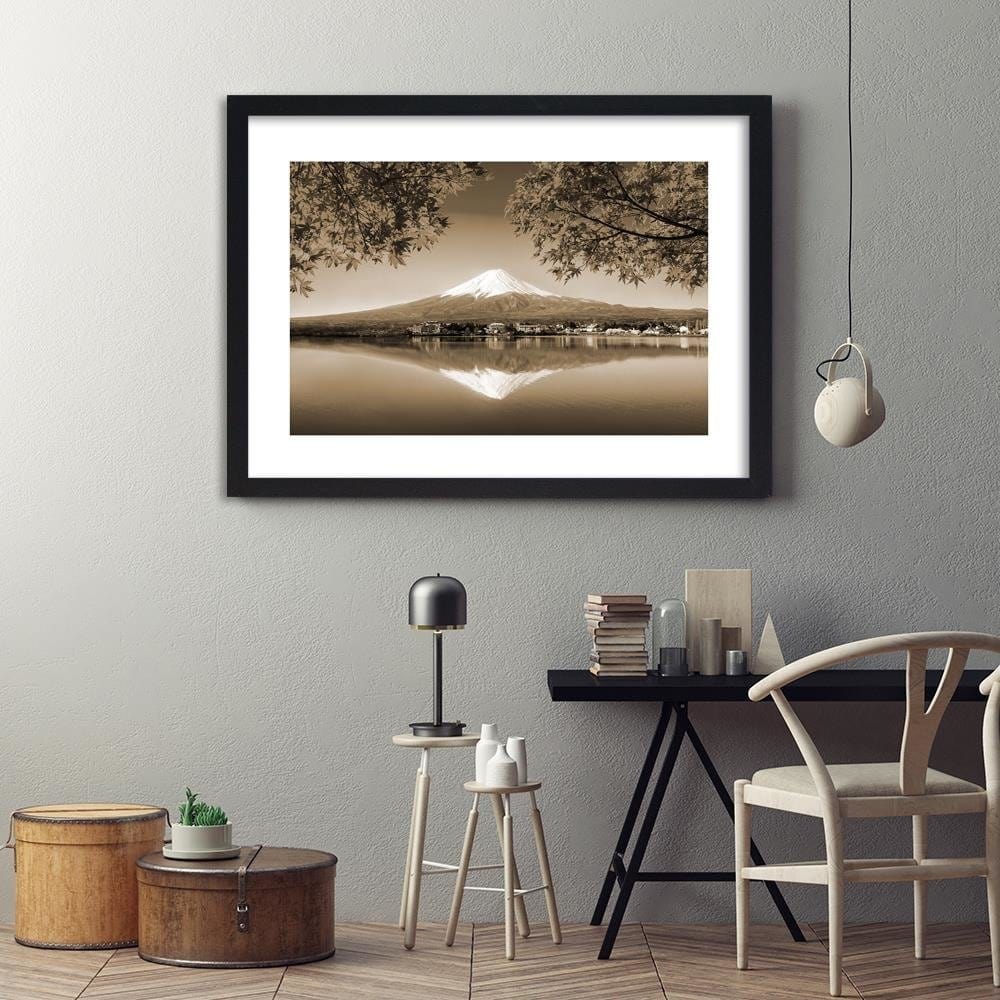Glezna melnā rāmī - Mount Fuji And Lake 1  Home Trends