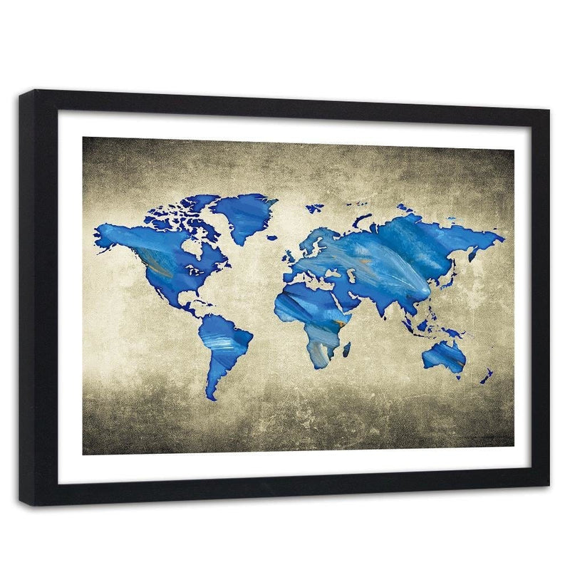 Glezna melnā rāmī - Navy Blue Map Of The World  Home Trends