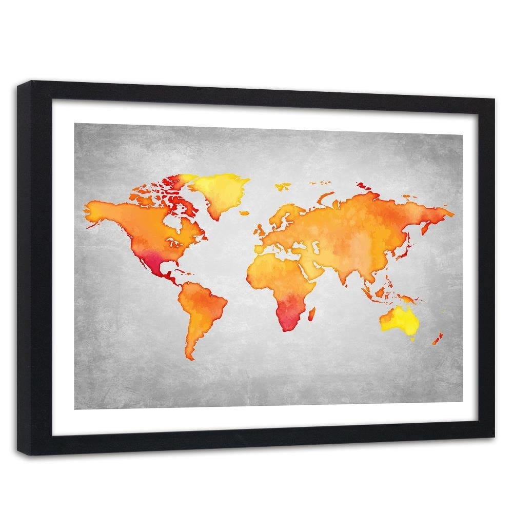 Glezna melnā rāmī - Orange World Map  Home Trends
