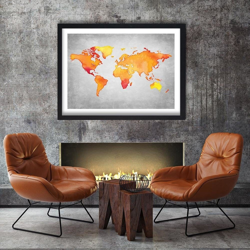 Glezna melnā rāmī - Orange World Map  Home Trends