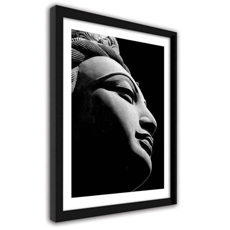 Glezna melnā rāmī - Oriental statue in black and white 2  Home Trends