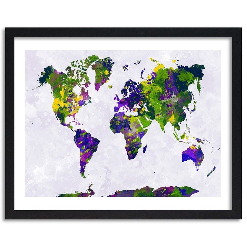 Glezna melnā rāmī - Painted World Map  Home Trends