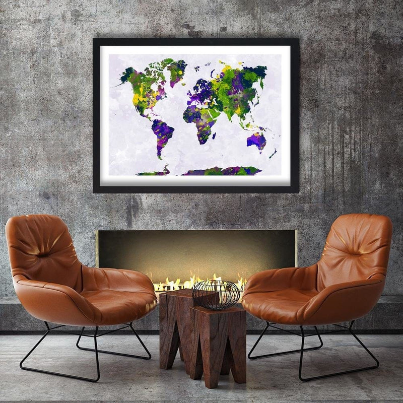 Glezna melnā rāmī - Painted World Map  Home Trends