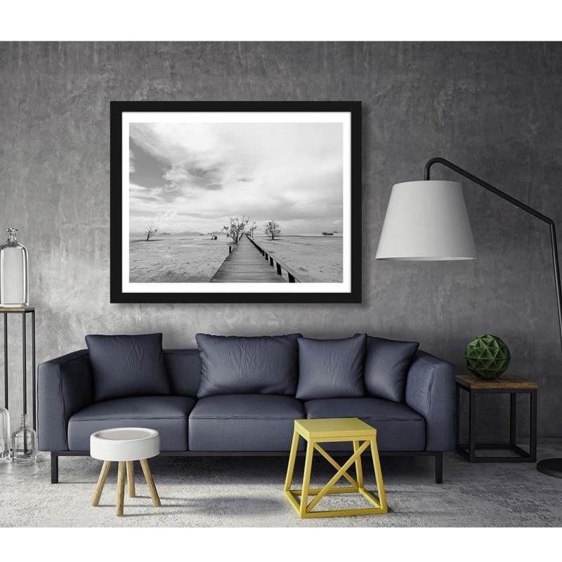 Glezna melnā rāmī - Picturesque landscape with a bridge 2  Home Trends